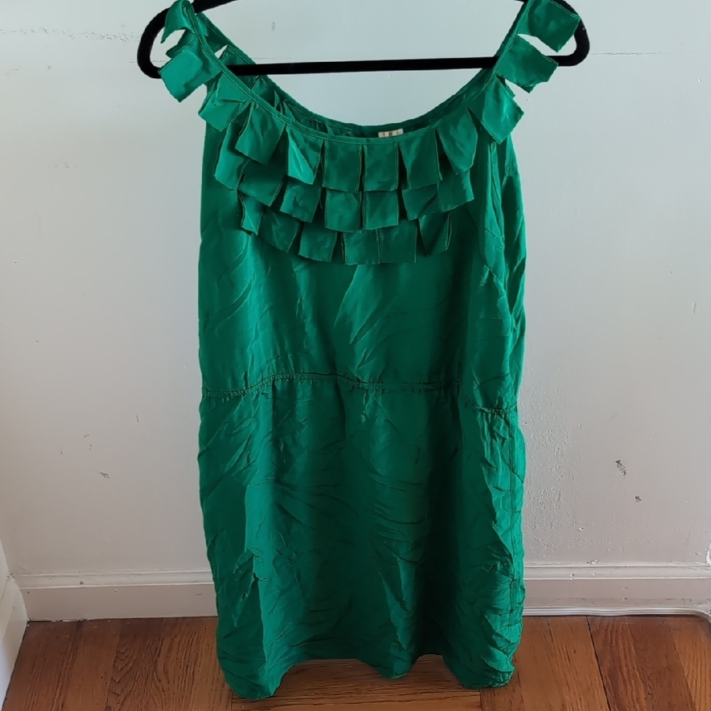 Green Sleeveless Dress with Ruffle Detail